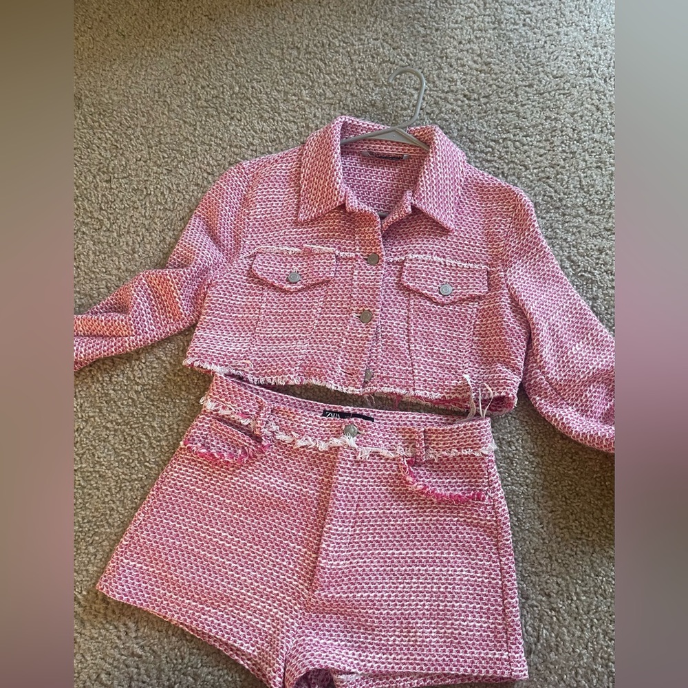 Zara Pink Tweed Short Set